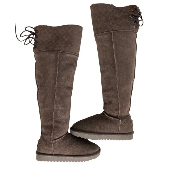 Yhche Brown Suede and Sheepskin Tall Boots Sz 38-Sz 7 - Picture 5 of 11